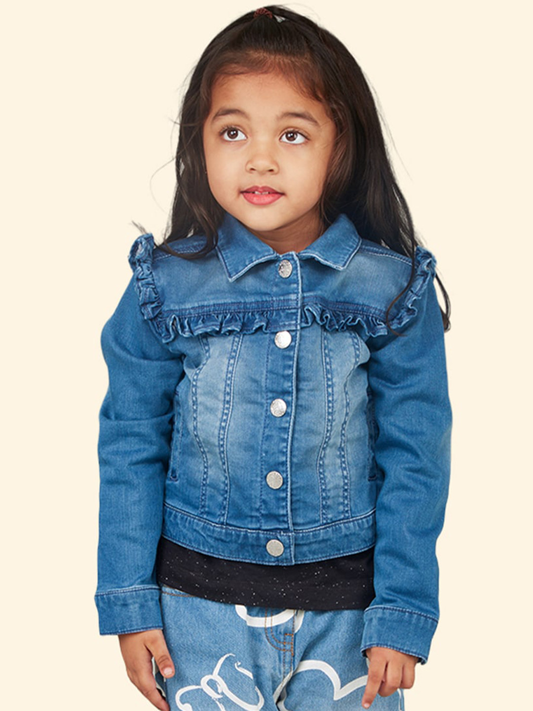 Buy Zalio Girls Washed Crop Denim Jacket With Patchwork Jackets for