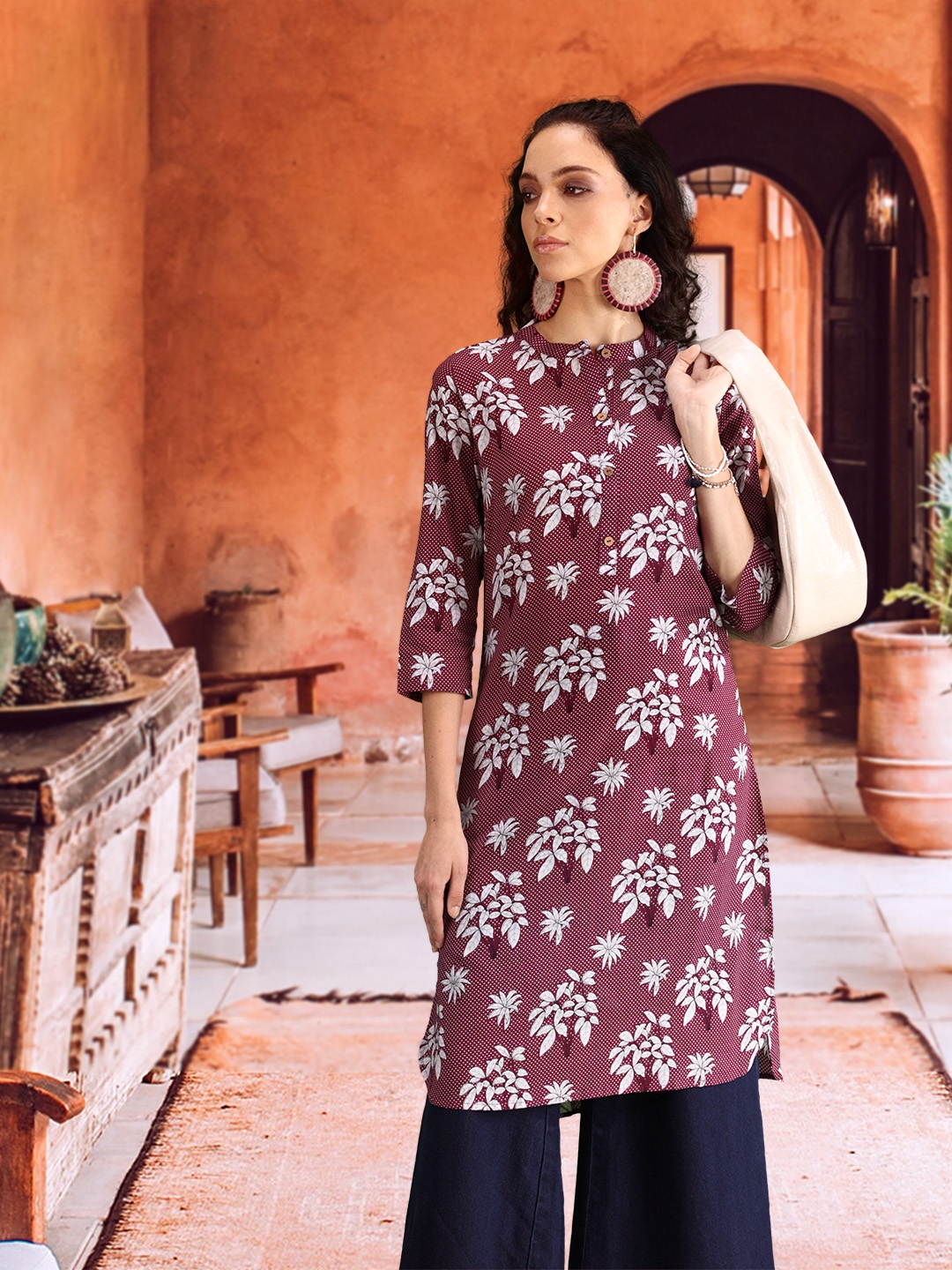 Buy Sangria Women Pure Cotton Floral Printed Straight Kurta - Kurtas ...