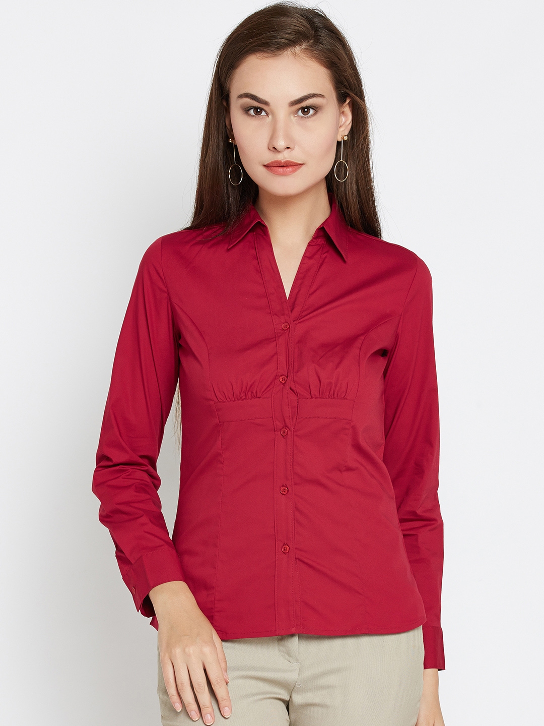 Buy Wills Lifestyle Women Red Solid Formal Shirt - Shirts for Women ...