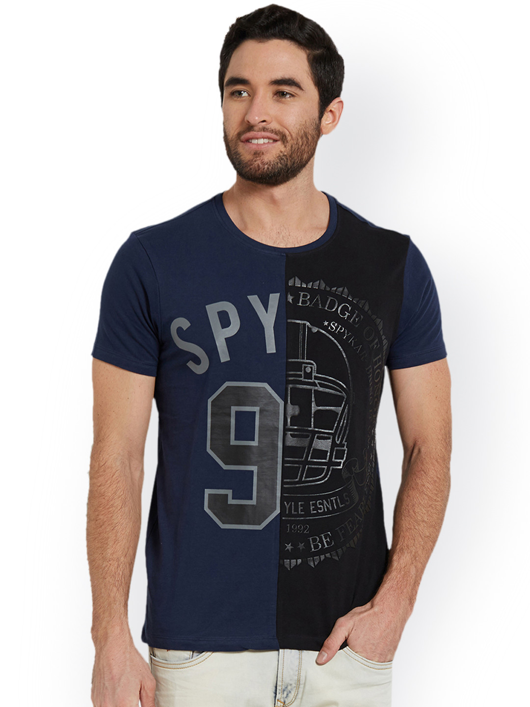 Buy SPYKAR Men Navy Blue & Black Printed Round Neck T Shirt - Tshirts for Men 2133464 | Myntra