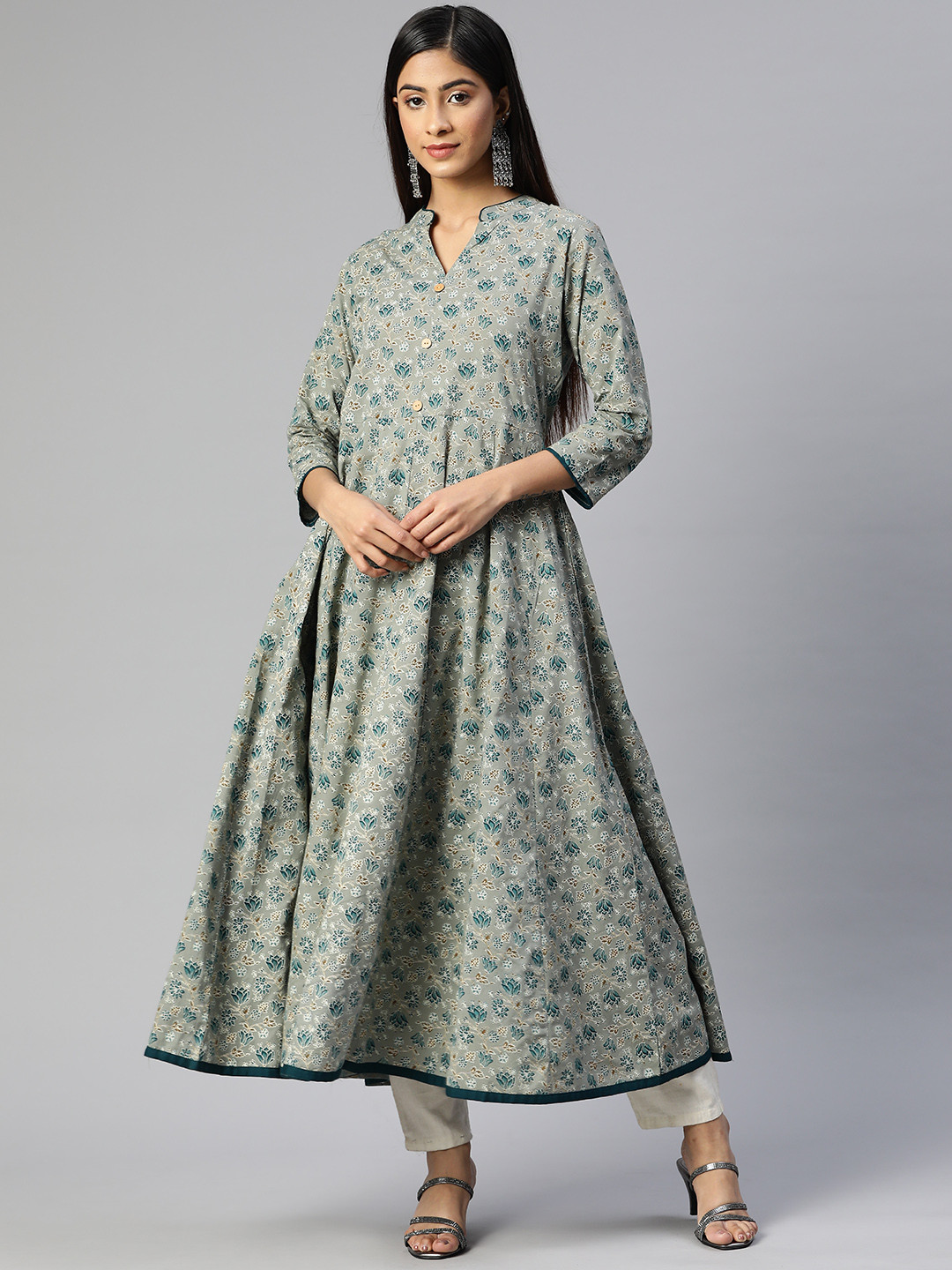 Buy Aasiya Women Green Floral Printed Anarkali Kurta Kurtas for Women