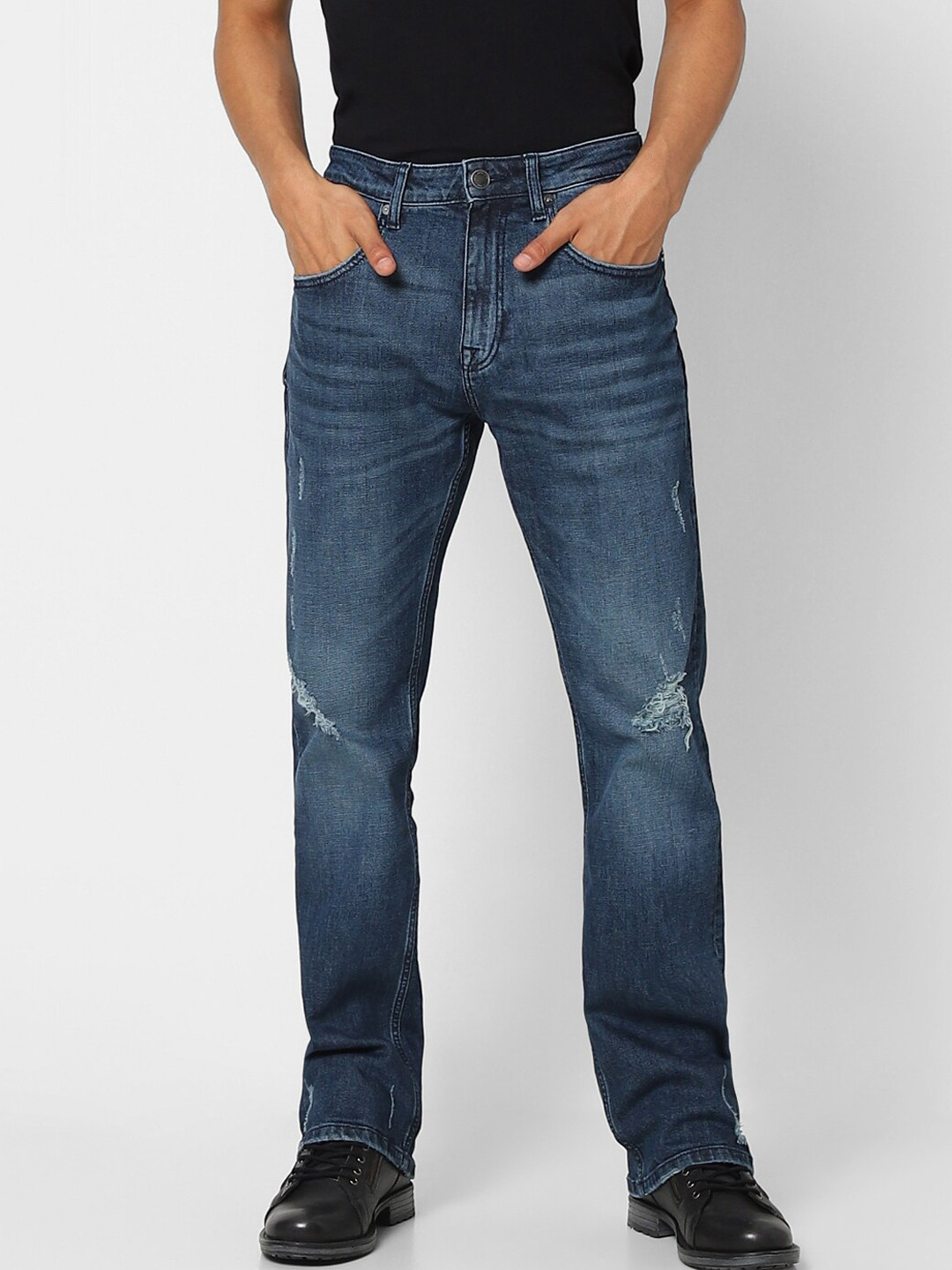 Buy Jack & Jones Men Bootcut Mildly Distressed Light Fade Cotton Jeans