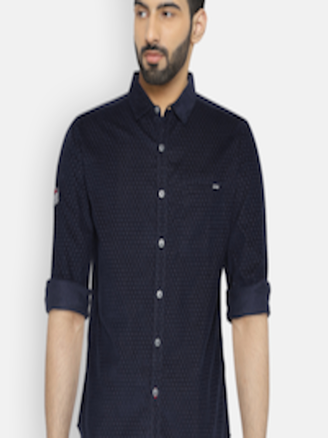 Buy SPYKAR Men Navy Blue Slim Fit Self Design Casual Shirt - Shirts for ...