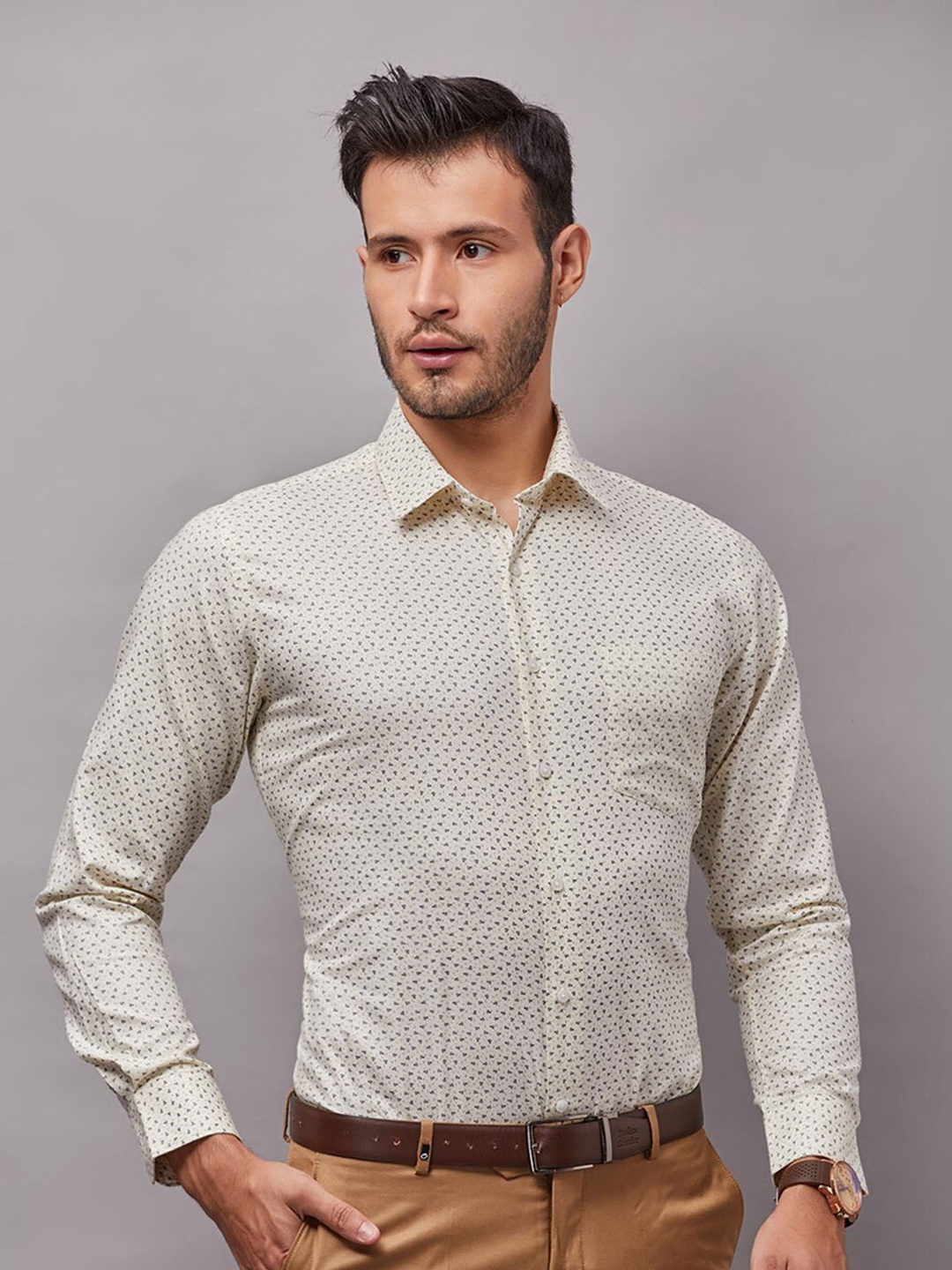 Buy Oxemberg Men Classic Slim Fit Printed Cotton Formal Shirt - Shirts ...