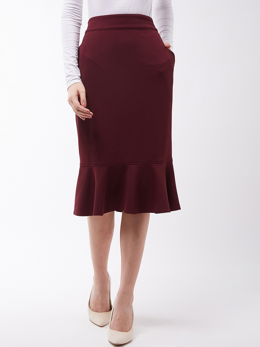 Buy Miss Chase Knitted Knee Length Peplum Skirt Skirts for Women