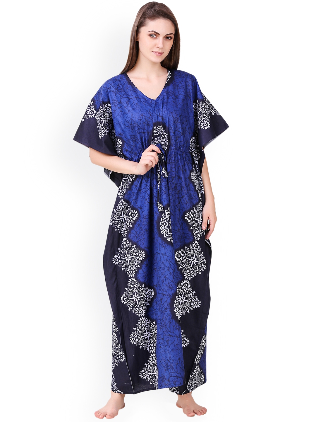 Buy Masha Blue Printed Kaftan Maxi Nightdress NT A 173 919 - Nightdress ...