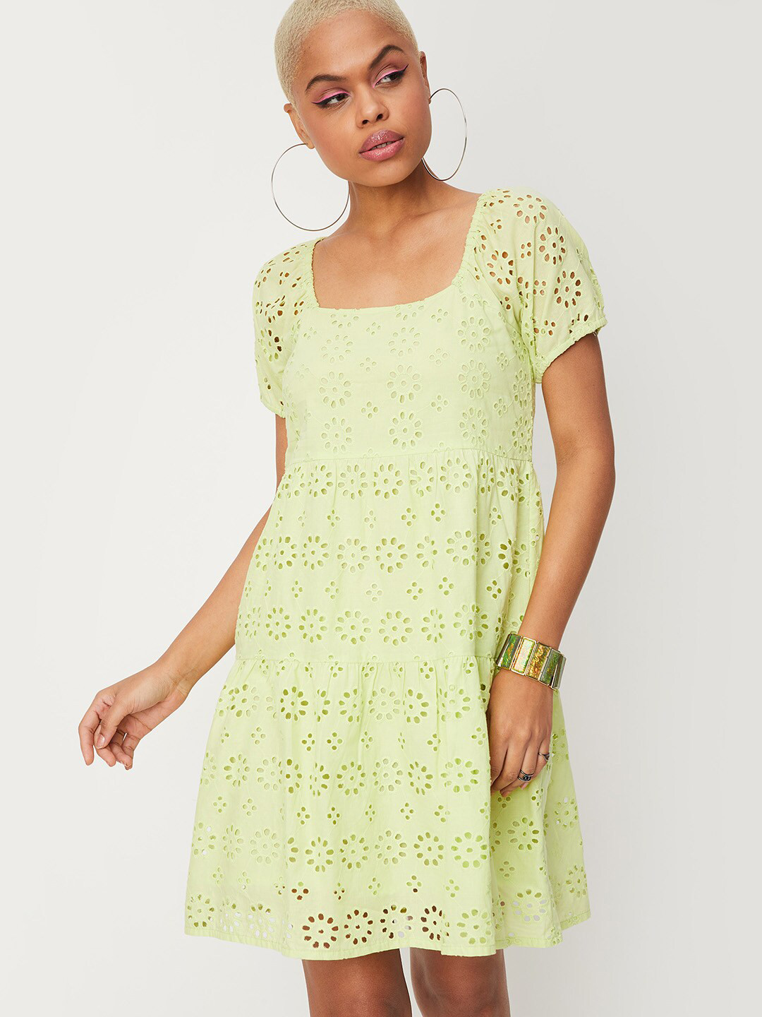 Bandhani A-Line Midi Shirt Dress In Lime Green main image 1
