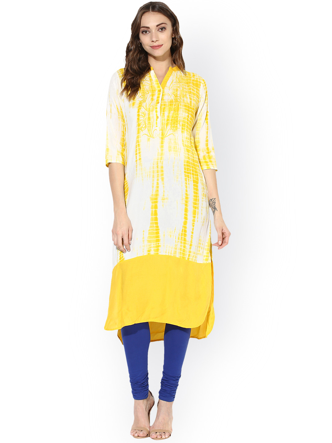 Buy Juniper Women Yellow & White Dyed Straight Kurta - Kurtas for Women 2135330 | Myntra