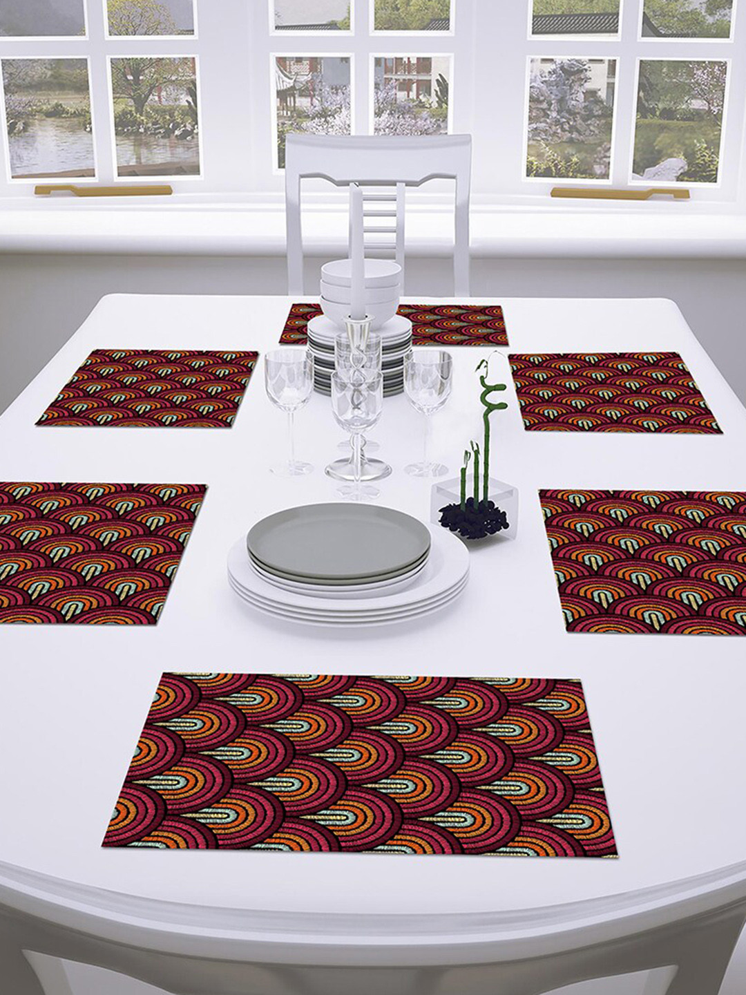 Buy AEROHAVEN Maroon & Blue Set Of 6 Geometric Printed Table Placemats