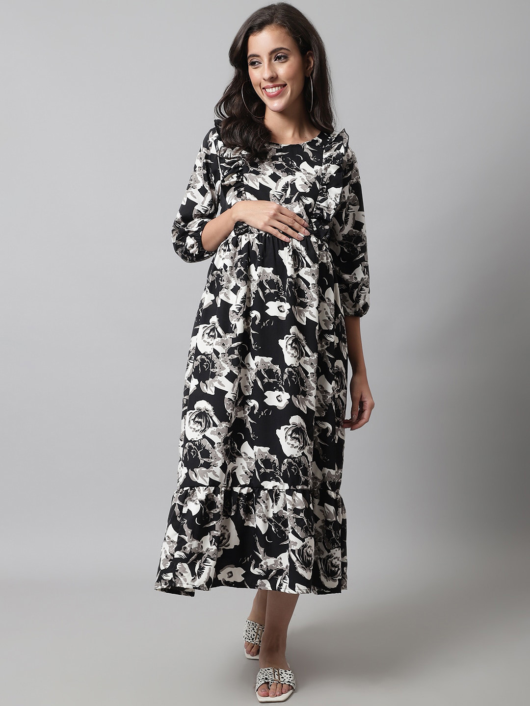 Buy Frempy Floral Crepe Maternity Midi Dress Dresses for Women