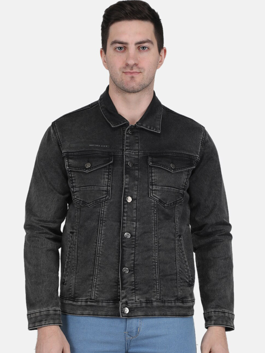 Buy Monte Carlo Men Washed Cotton Denim Jacket Jackets for Men