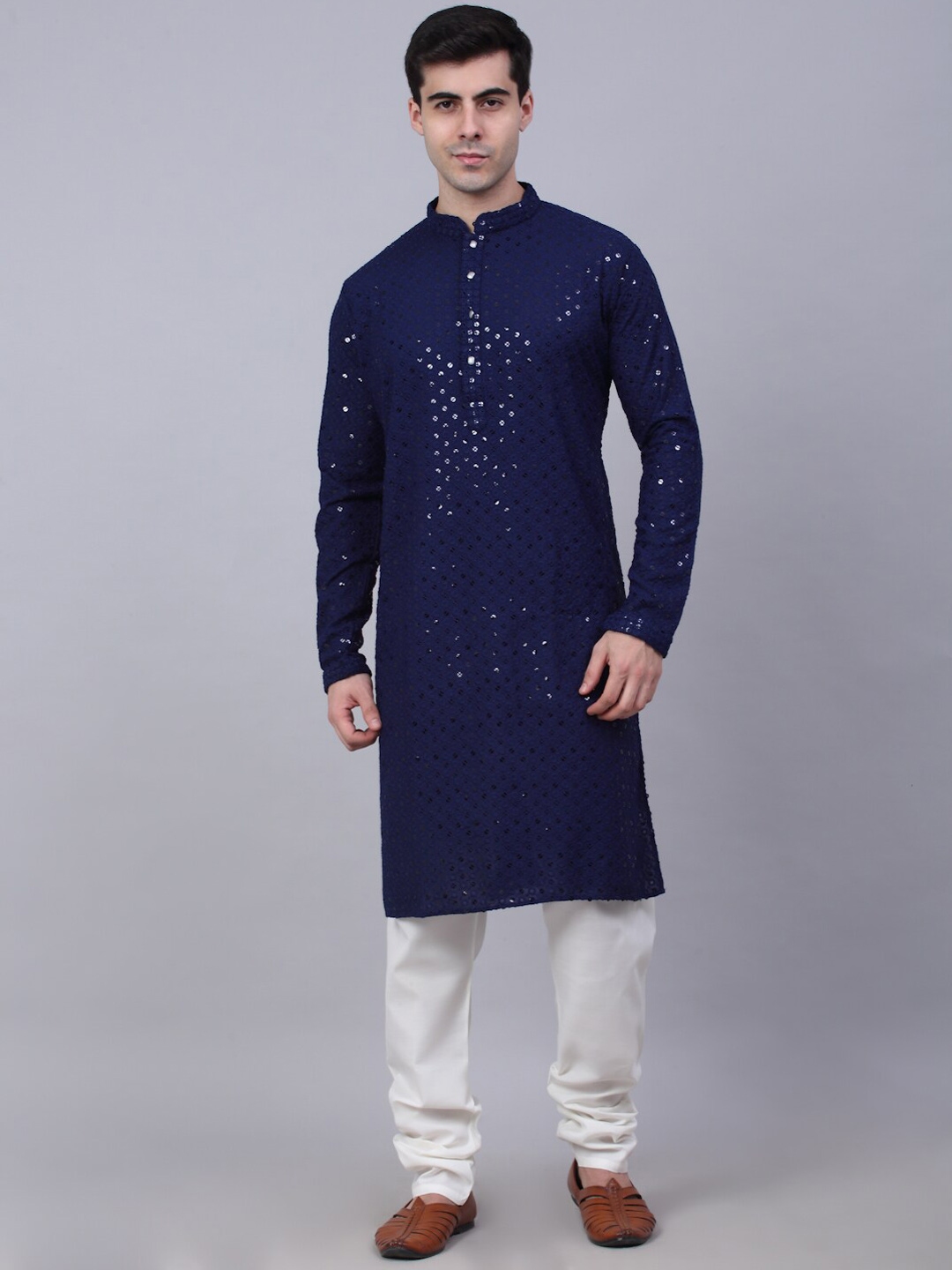 Buy Jompers Men Embroidered Sequinned Pure Cotton Kurta With Churidar ...