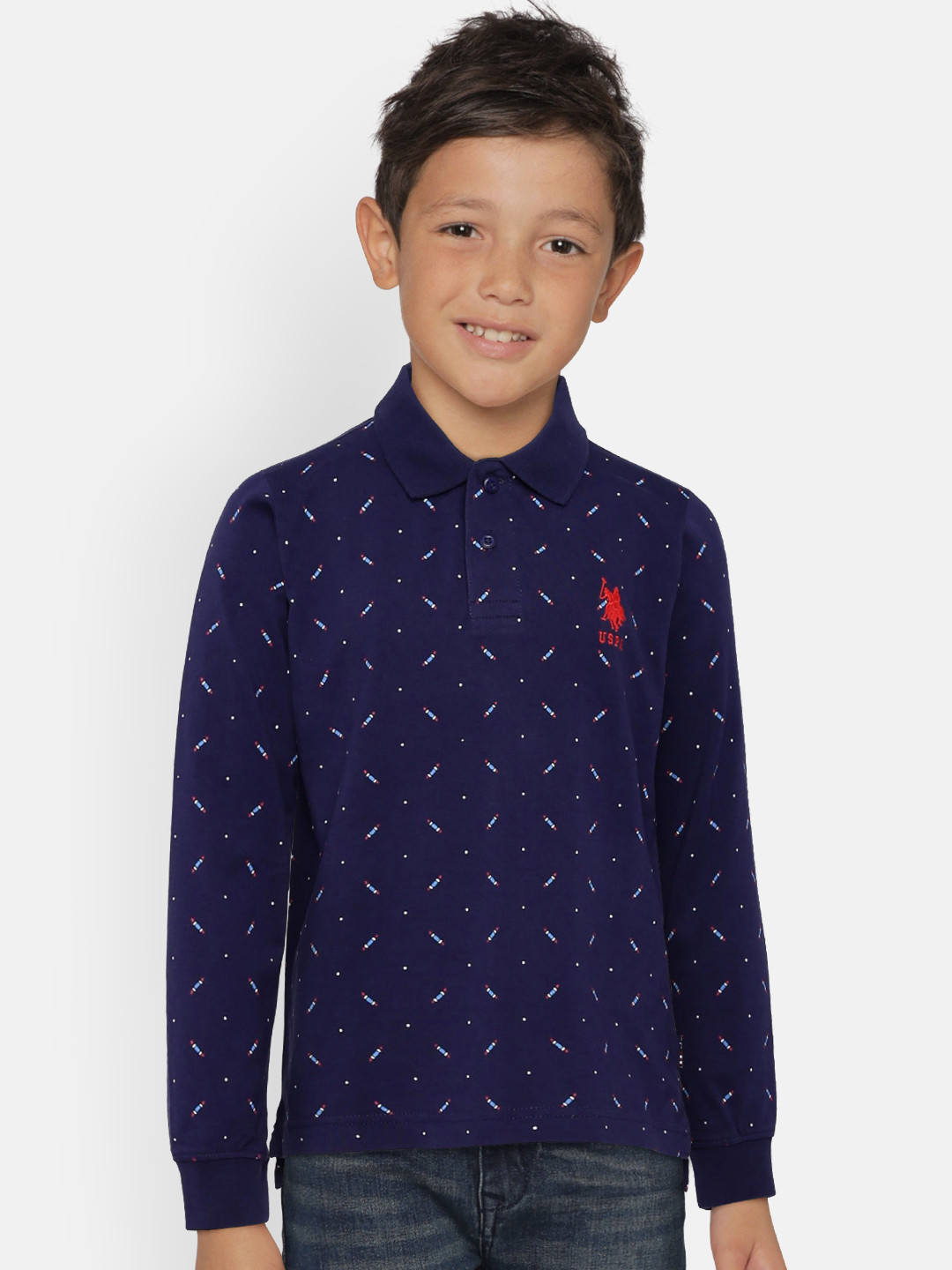 Buy U.S. Polo Assn. Kids Boys Navy Blue Printed Polo Collar T Shirt
