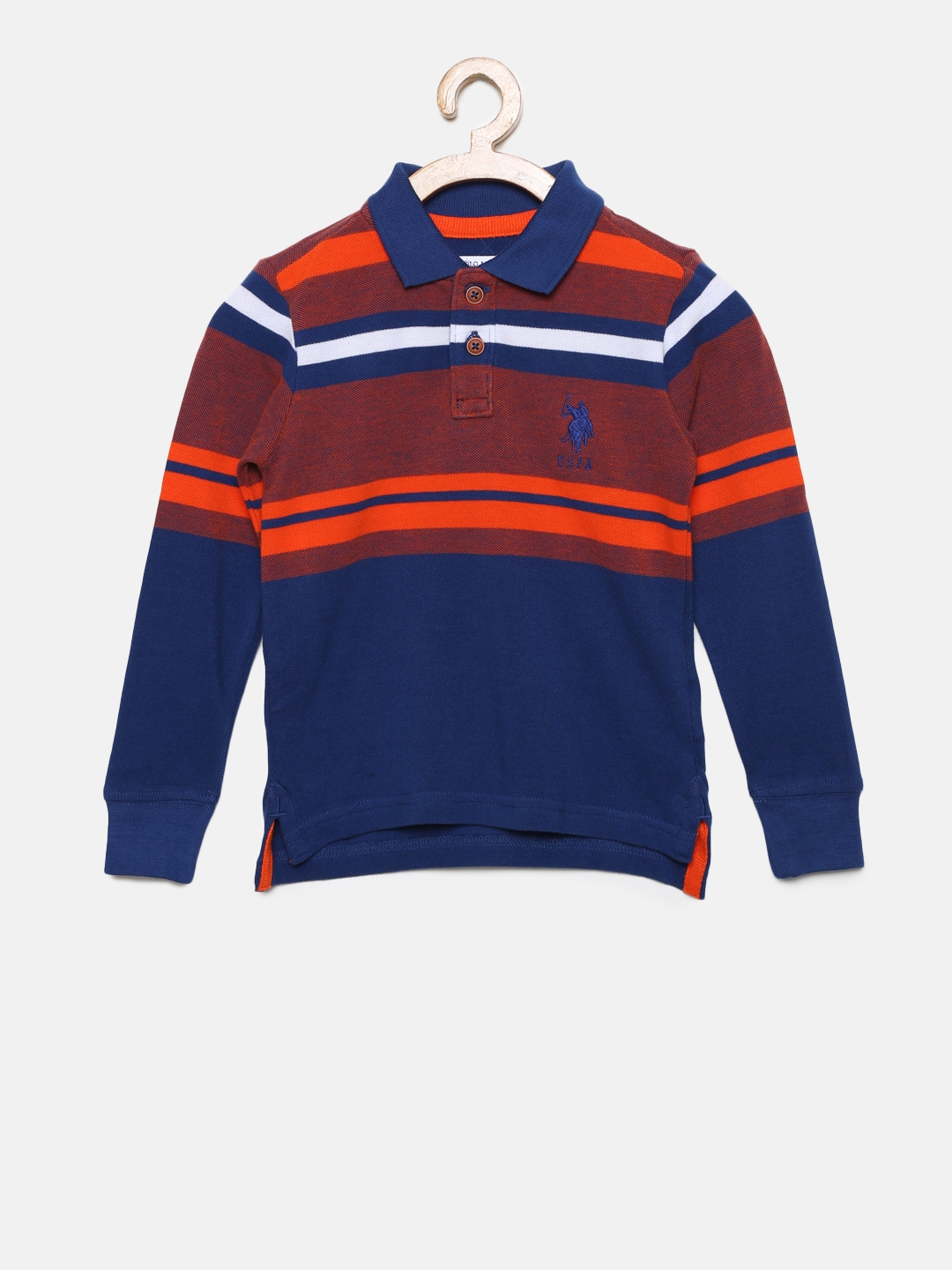 Buy U.S. Polo Assn. Kids Boys Blue & Maroon Striped Polo Collar T Shirt ...