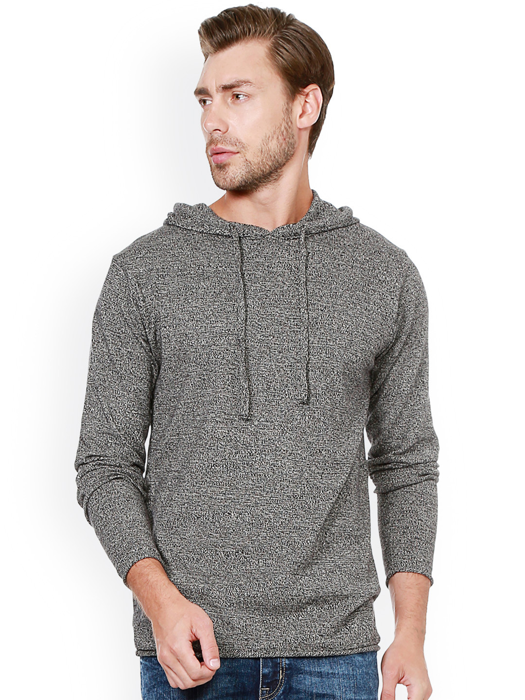 Buy People Men Grey Hooded Sweater Sweaters for Men 2138535 Myntra