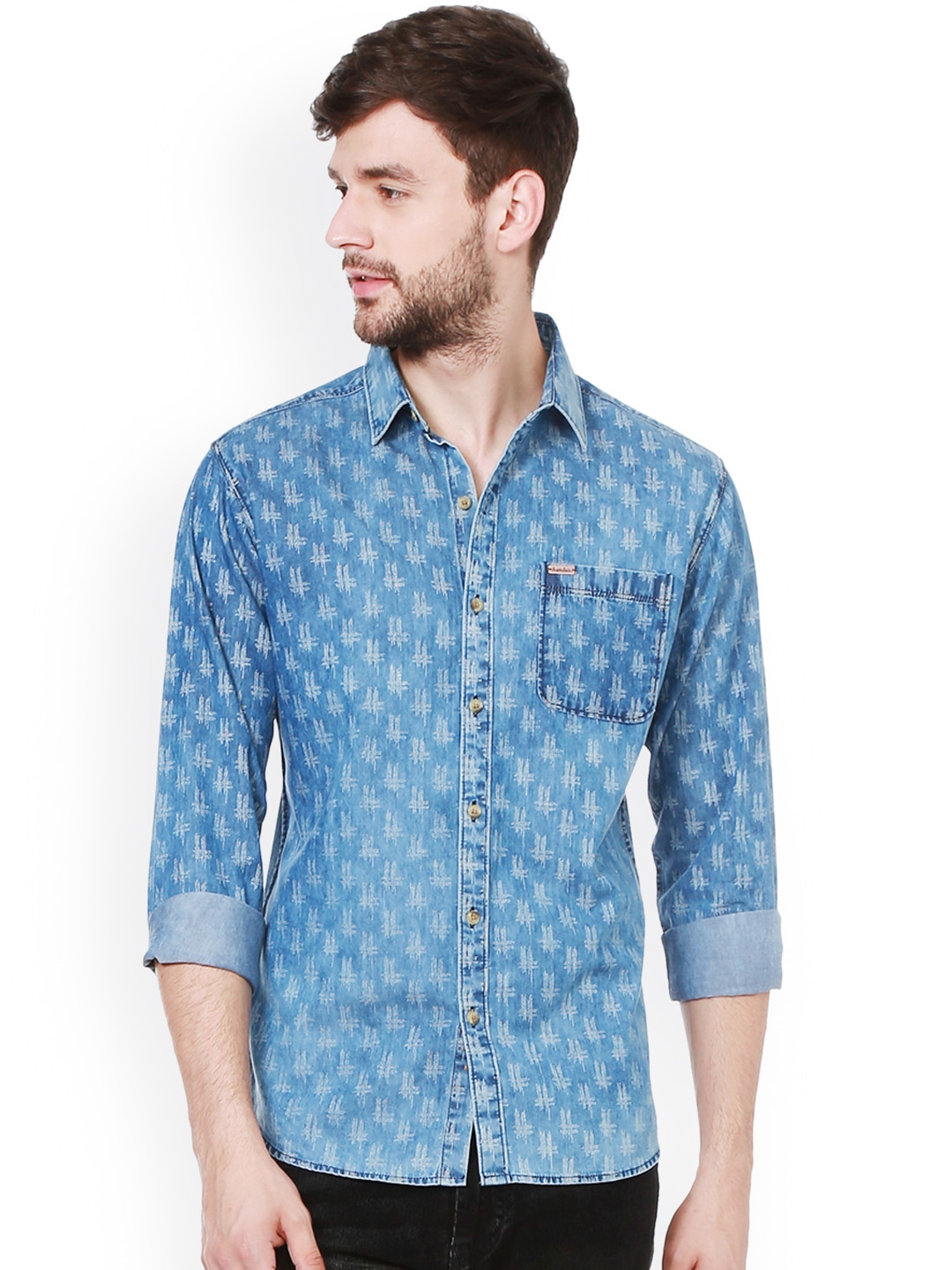 Buy People Men Blue Slim Fit Printed Casual Shirt - Shirts for Men ...