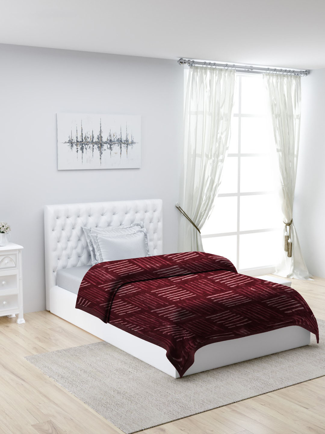 Buy Monte Carlo Mink Maroon & White Heavy Winter Single Bed Blanket