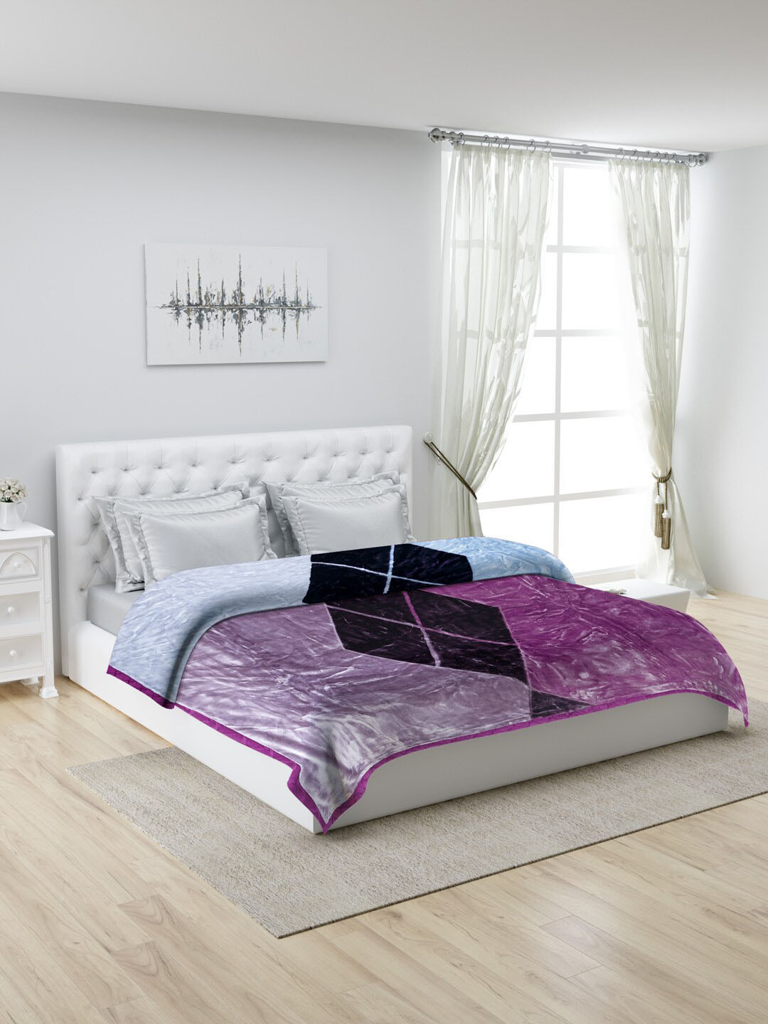 Buy Monte Carlo Blue & Purple Printed 1000 GSM Mild Winter Double Bed