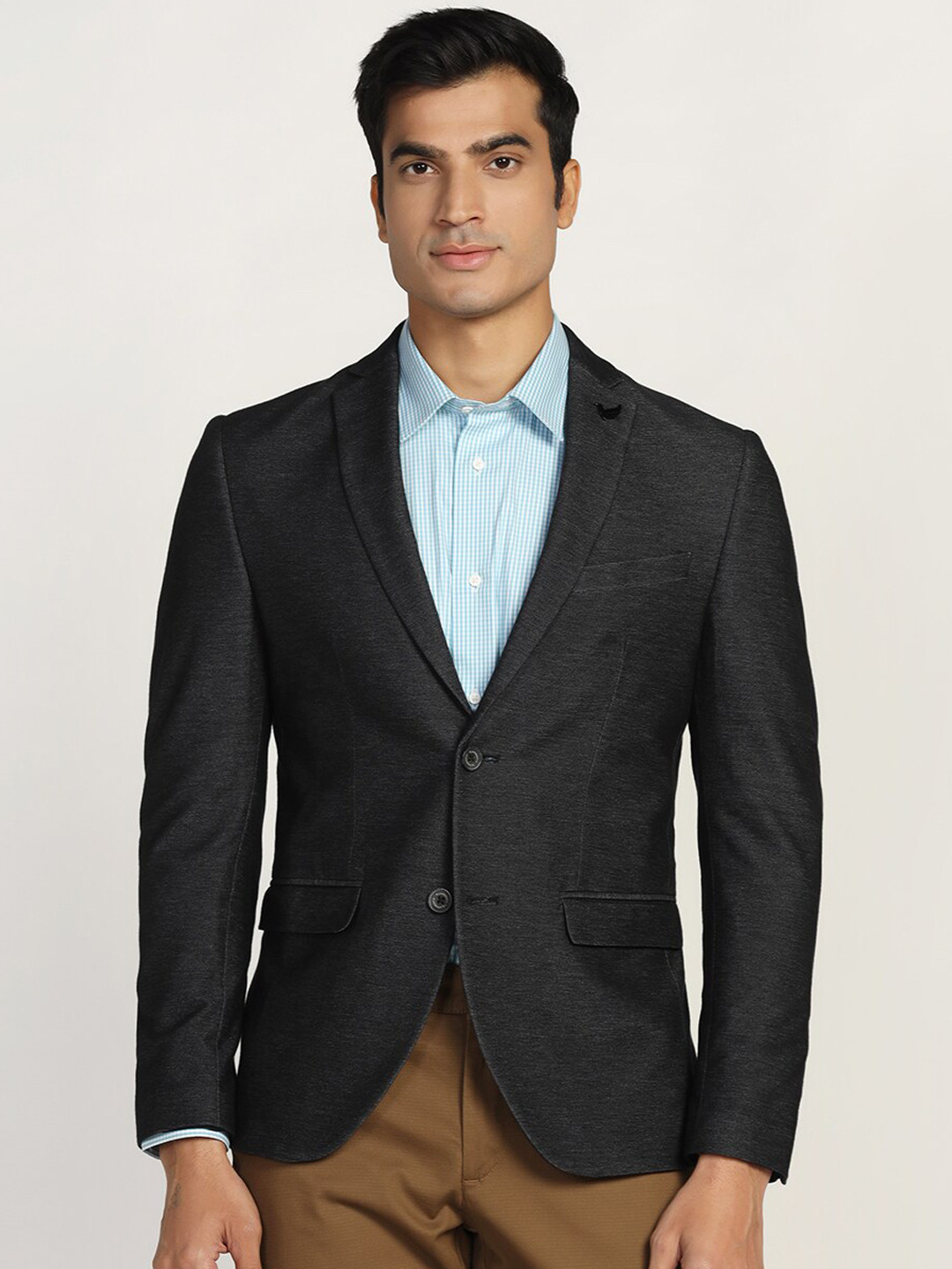 Men's Black Solid Slim-Fit Single-Breasted Casual Blazers