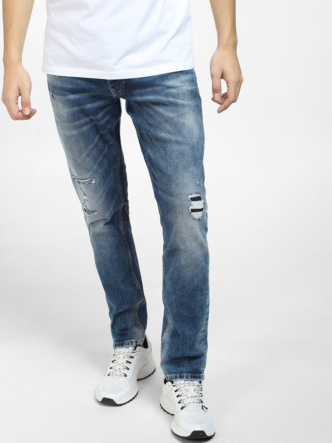 Jack And Jones Men's Tapered Fit Destroyed Style Fred Jeans Blue Size 36X32