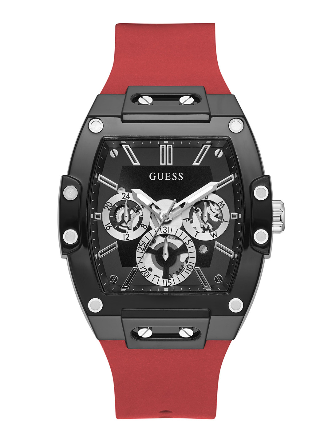 Guess Phoenix Multifunction Black Dial Red Rubber Strap Watch for Men - GW0203G4
