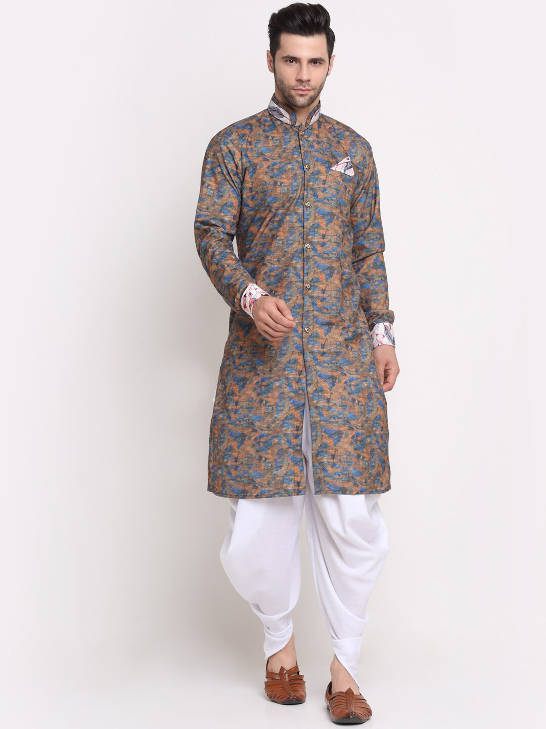 Buy Benstoke Men Printed Mandarin Collar Kurta With Dhoti Pants Kurta