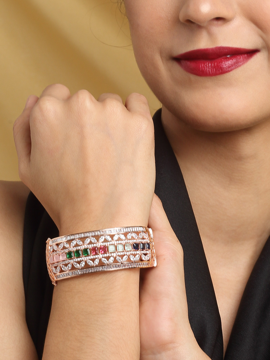 Buy YouBella Women American Diamond Rose Gold Plated Bangle Style Bracelet Bracelet for Women