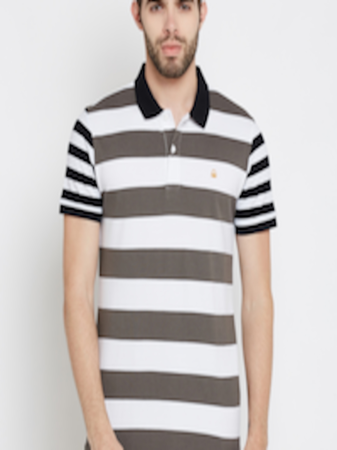 Buy United Colors Of Benetton Men White & Grey Striped Polo Collar T ...