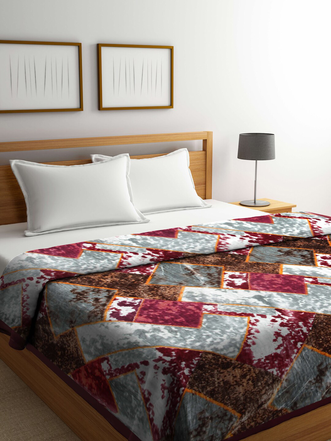 Buy Arrabi Red & Brown Geometric 950 GSM Mild Winter Double Bed Blanket