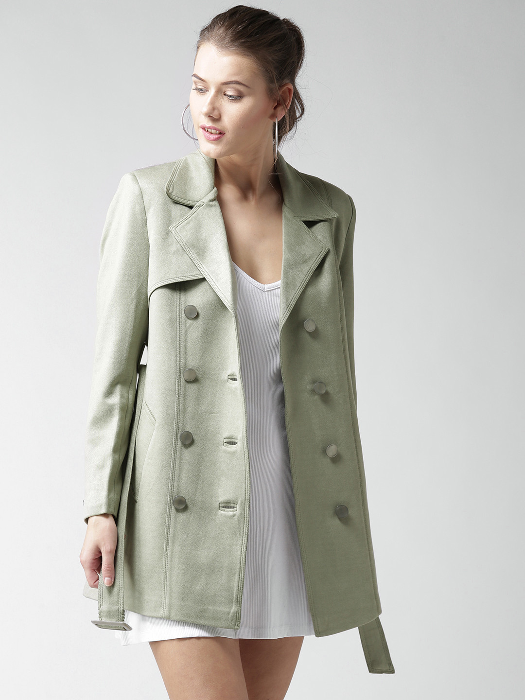 Buy Okane Olive Green Suede Trench Coat Coats for Women 2140290 Myntra
