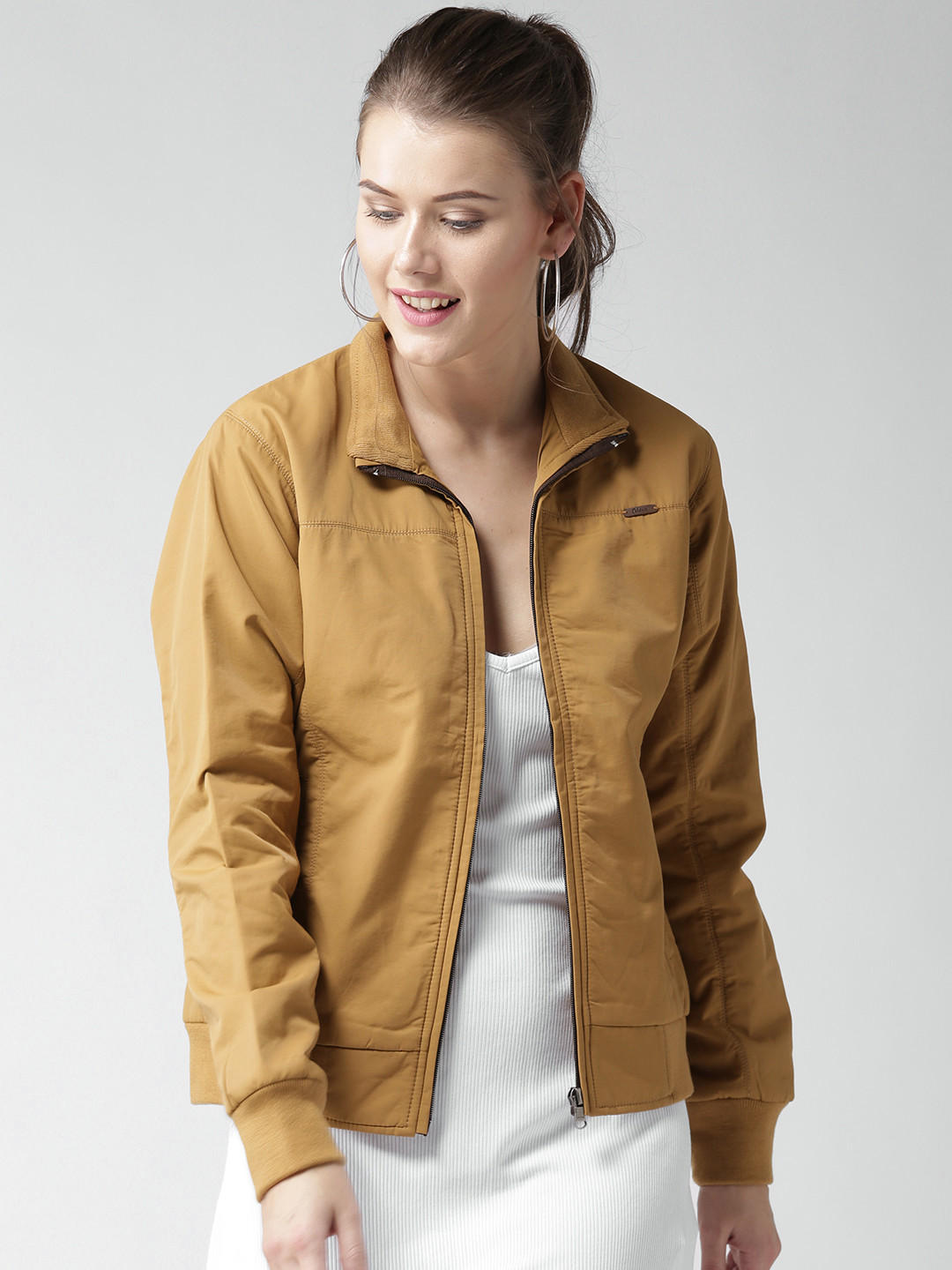 Buy Okane Women Mustard Brown Solid Bomber Jacket Jackets for Women 2140332 Myntra