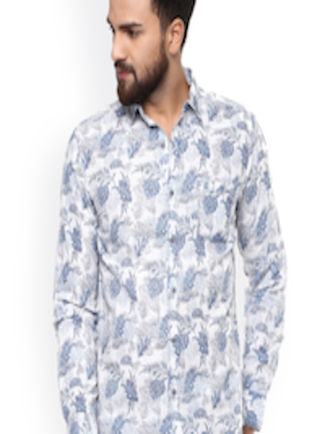 Buy Mufti Men White & Blue Slim Fit Printed Linen Casual Shirt - Shirts ...