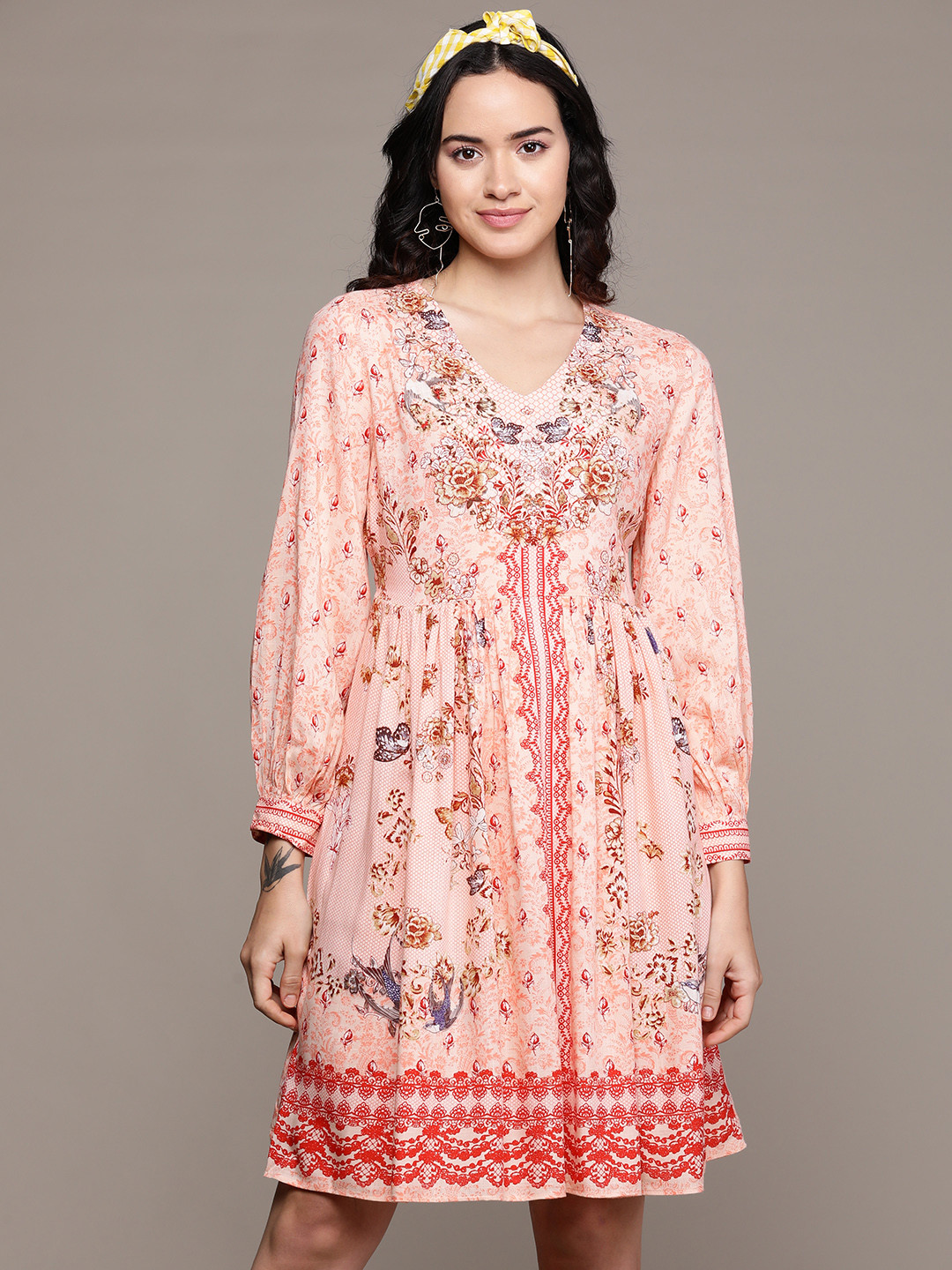 Buy Aarke Ritu Kumar Floral Print Puff Sleeve A Line Dress Dresses