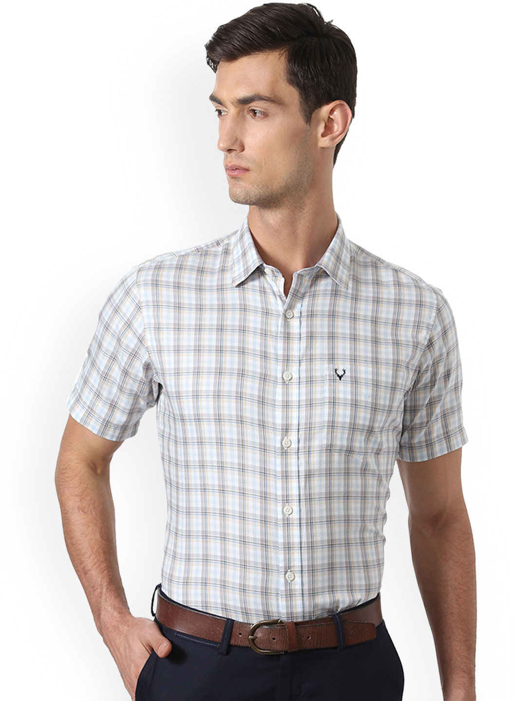 Buy Allen Solly Men Grey Slim Fit Checked Formal Shirt Shirts for Men