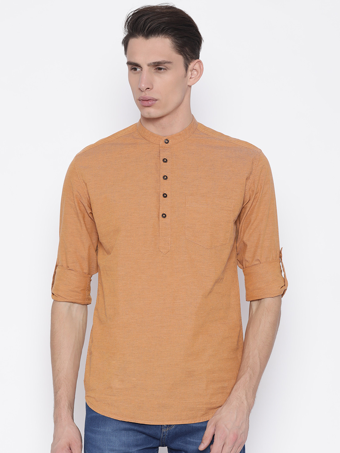 Buy British Club Men Rust Orange Solid Straight Kurta Kurtas for Men