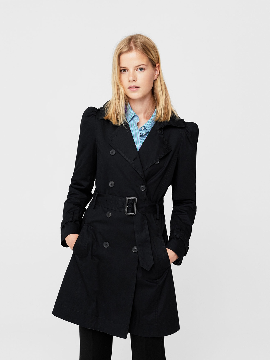 Buy Mango Black Double Breasted Trench Coat Coats For Women 2141920 Myntra