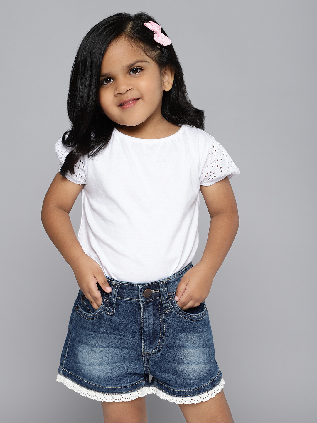 Buy HERE&NOW Girls Slim Fit Denim Shorts With Lace Inserts Shorts for