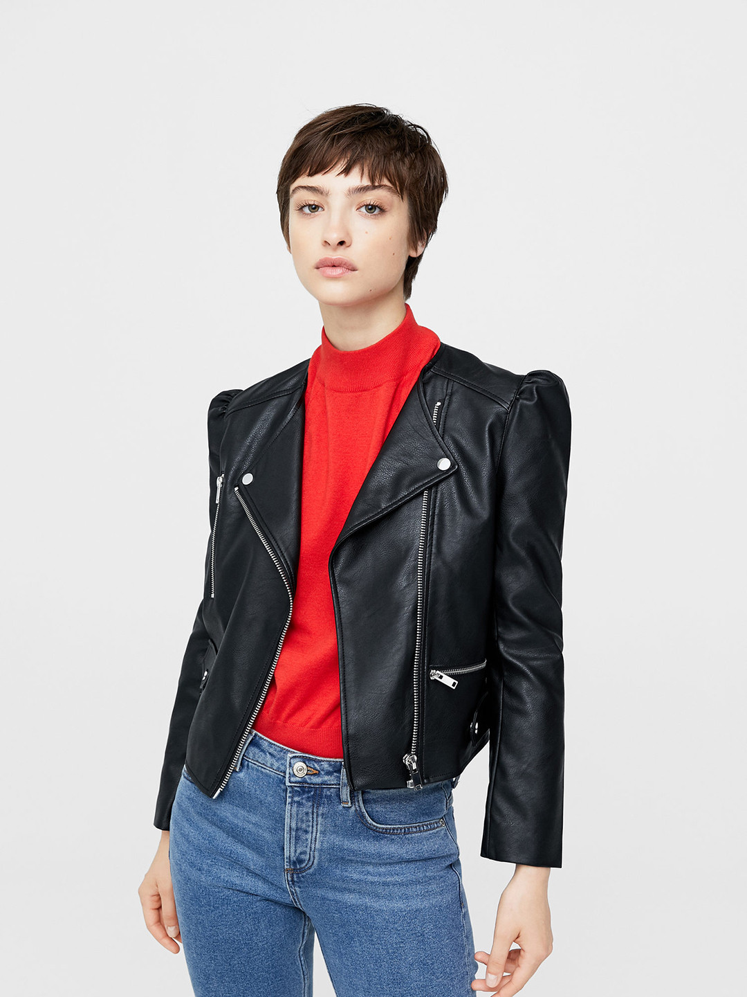 Buy MANGO Women Black Solid Biker Jacket Jackets for Women 2142418