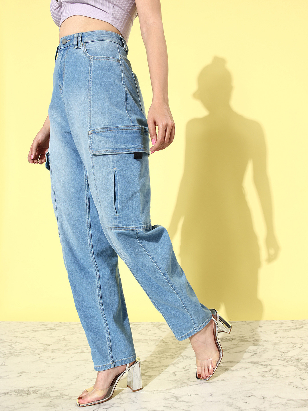 Buy 4WRD By Dressberry Women Blue Slouchy HR Light Fade Stretchable