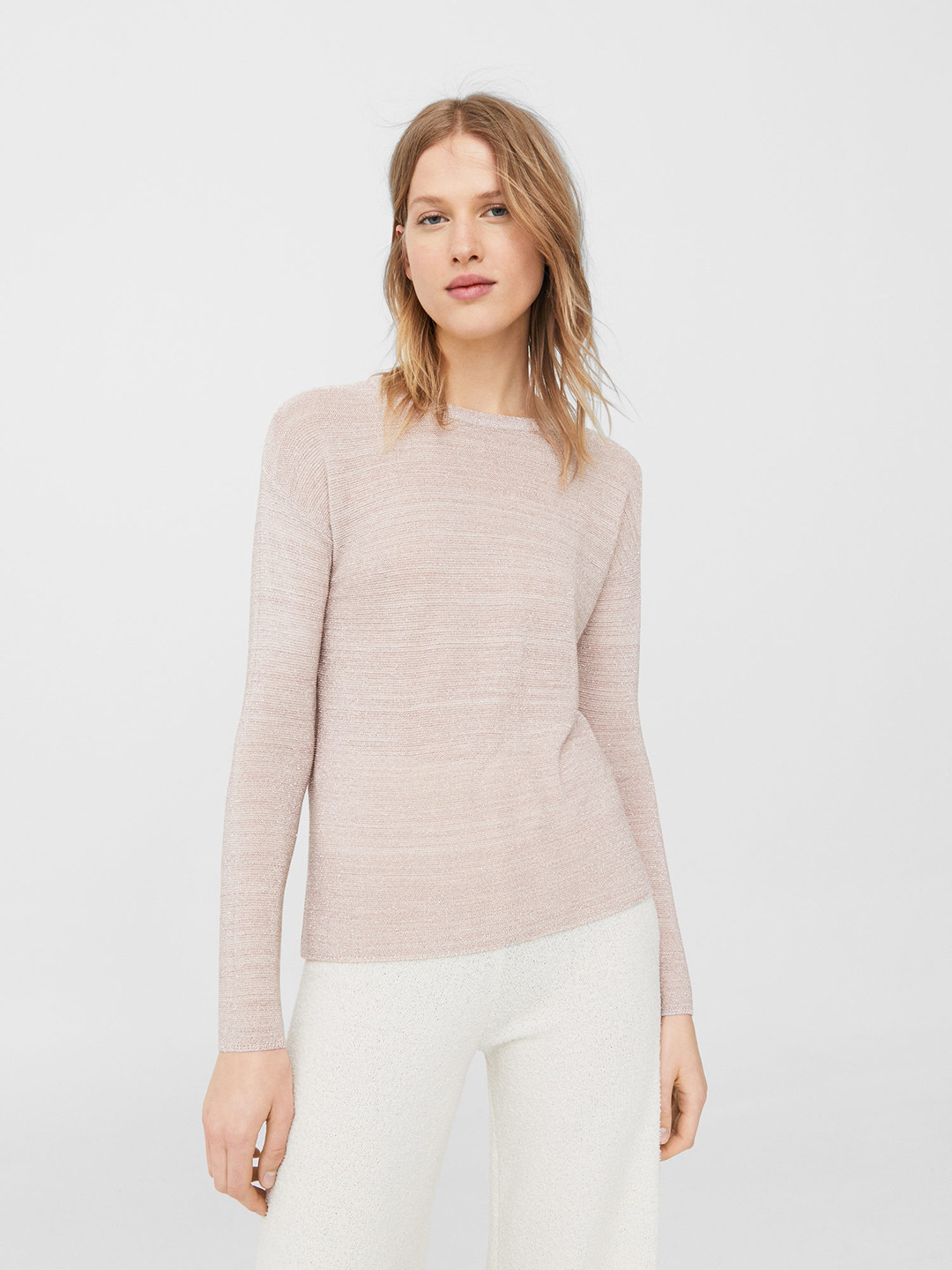 Buy MANGO Women Beige Solid Shimmery Sweater Sweaters for Women