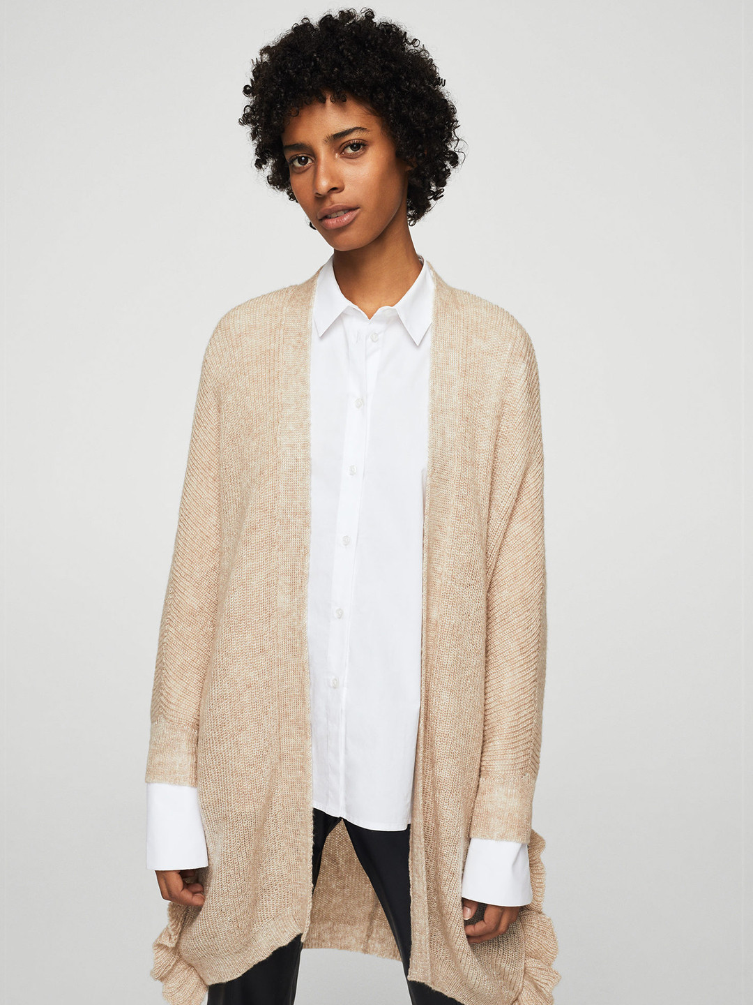 Buy MANGO Women Beige Solid Front Open Sweaters for Women 2143014