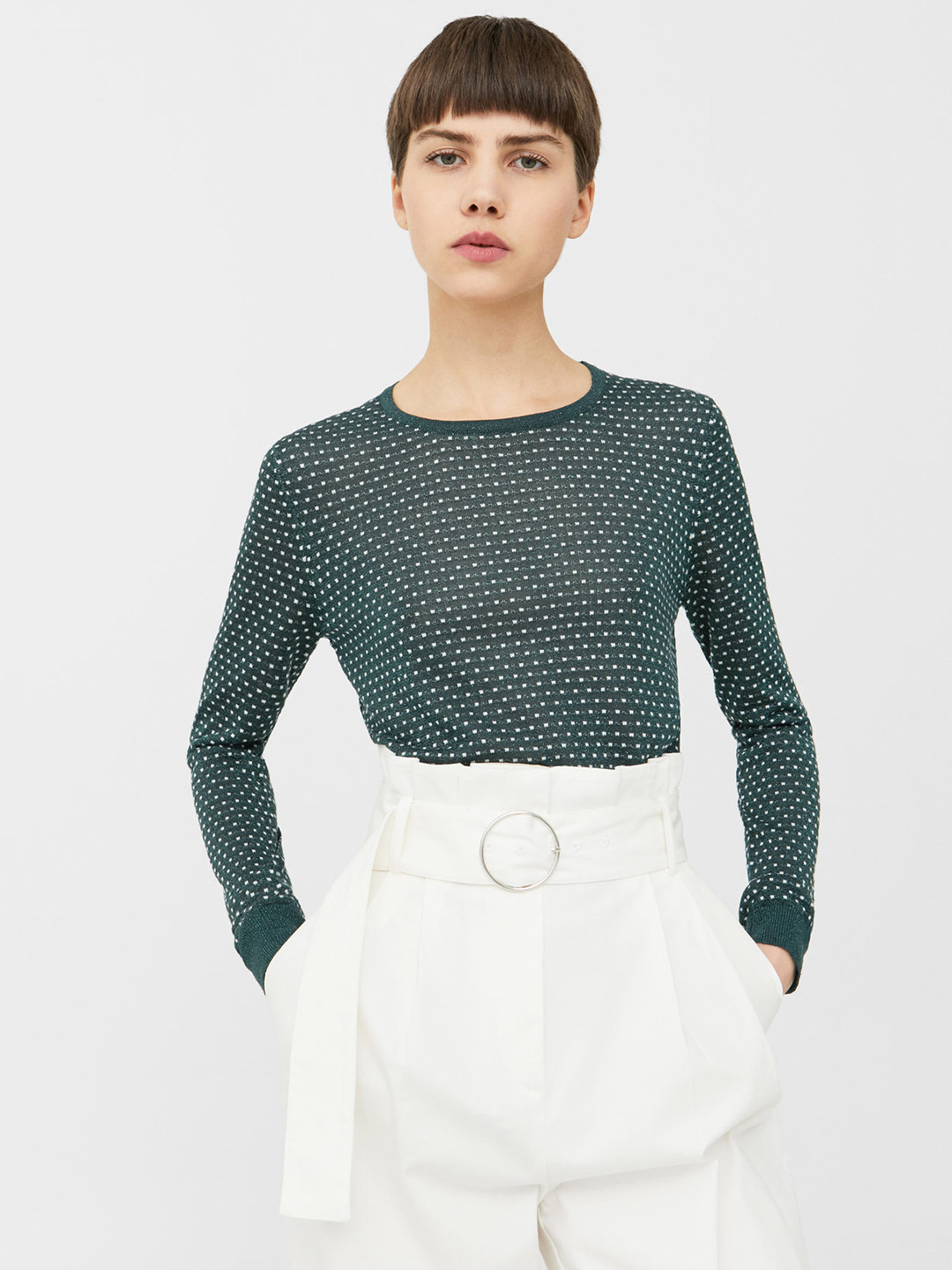 Buy MANGO Women Green Self Design Sweater Sweaters for Women 2143040