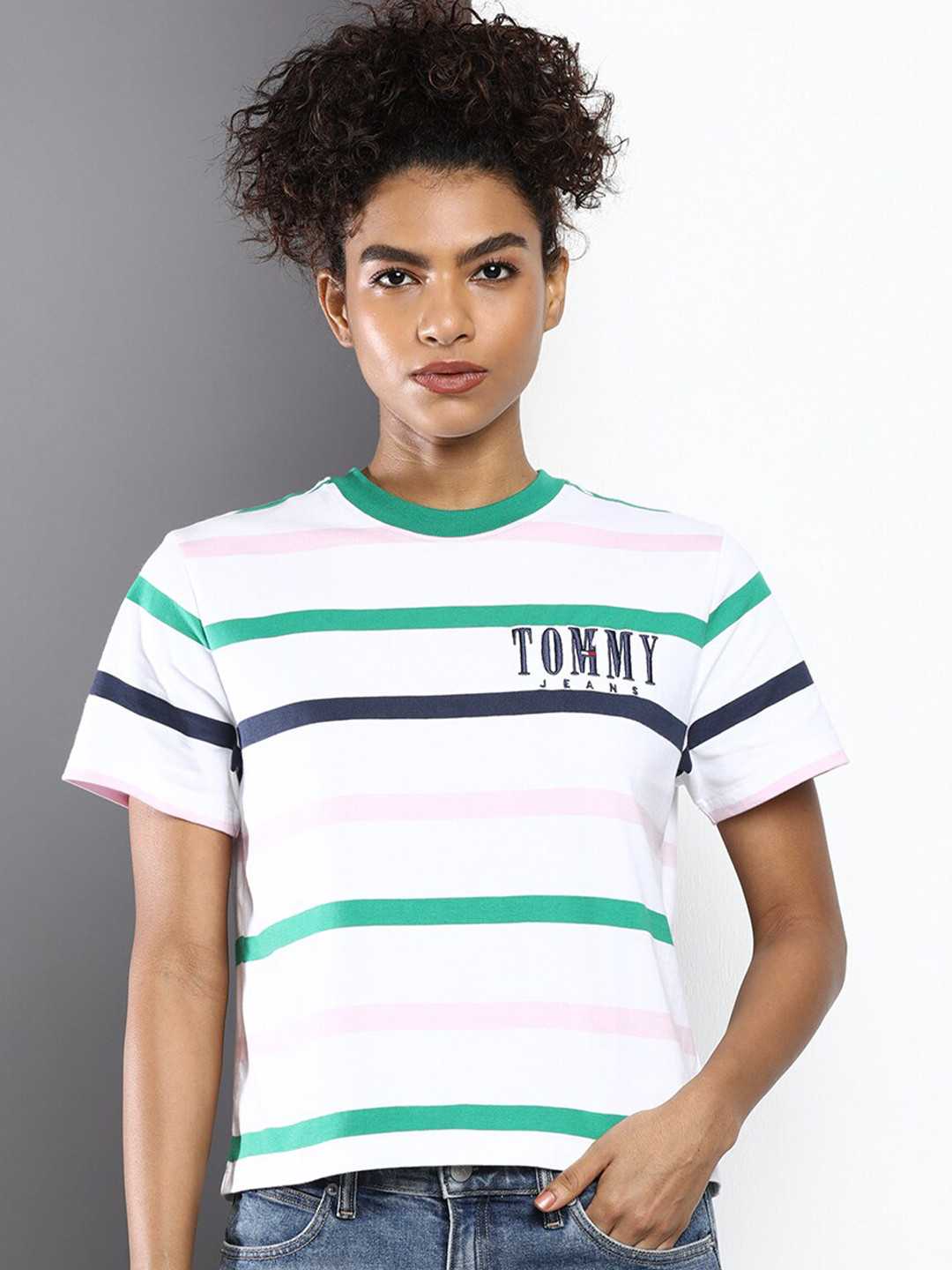 Buy Tommy Hilfiger Women White Striped T Shirt Tshirts for Women