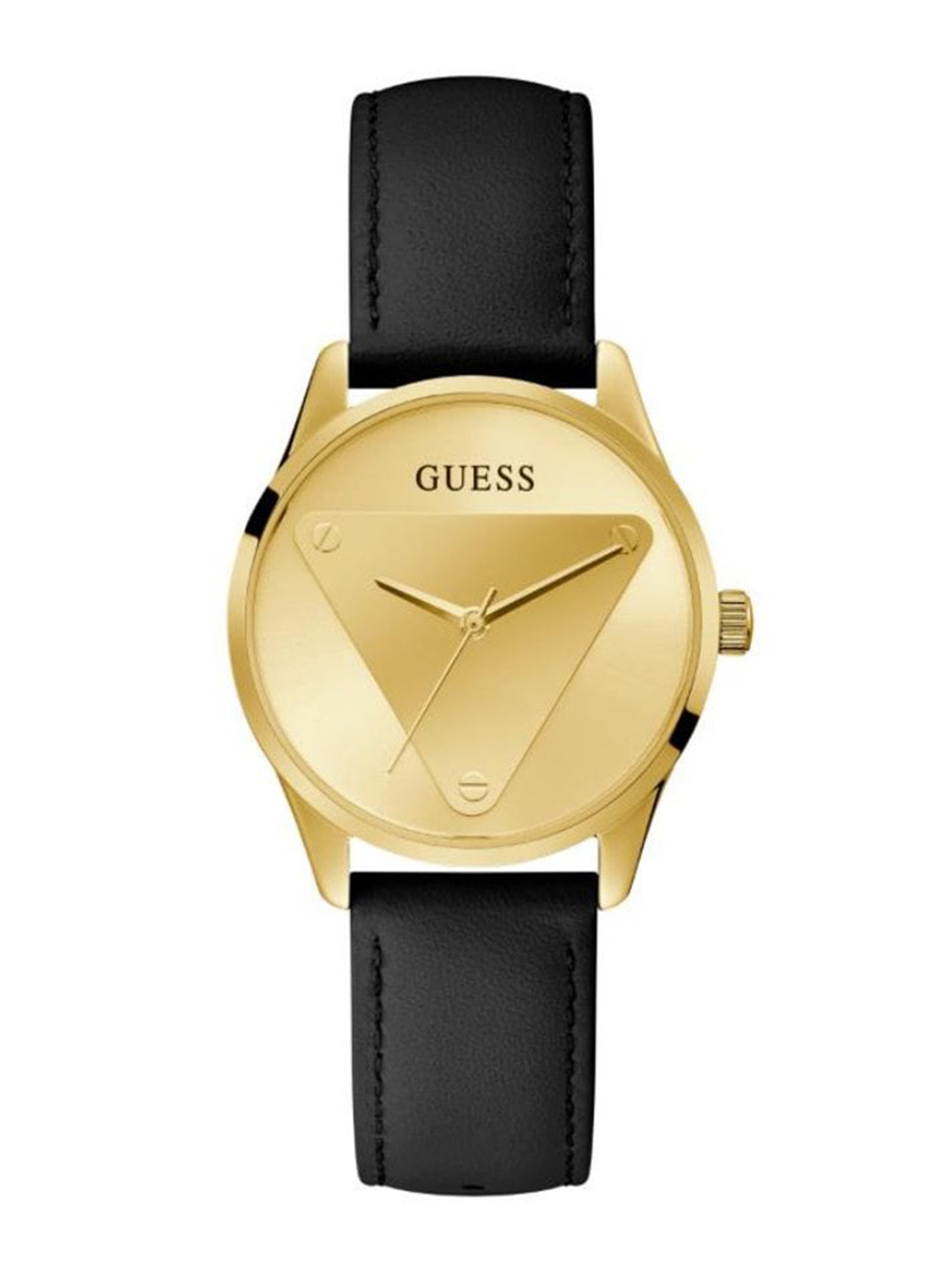 Buy GUESS Women Gold Toned Printed Dial & Black Leather Straps Analogue