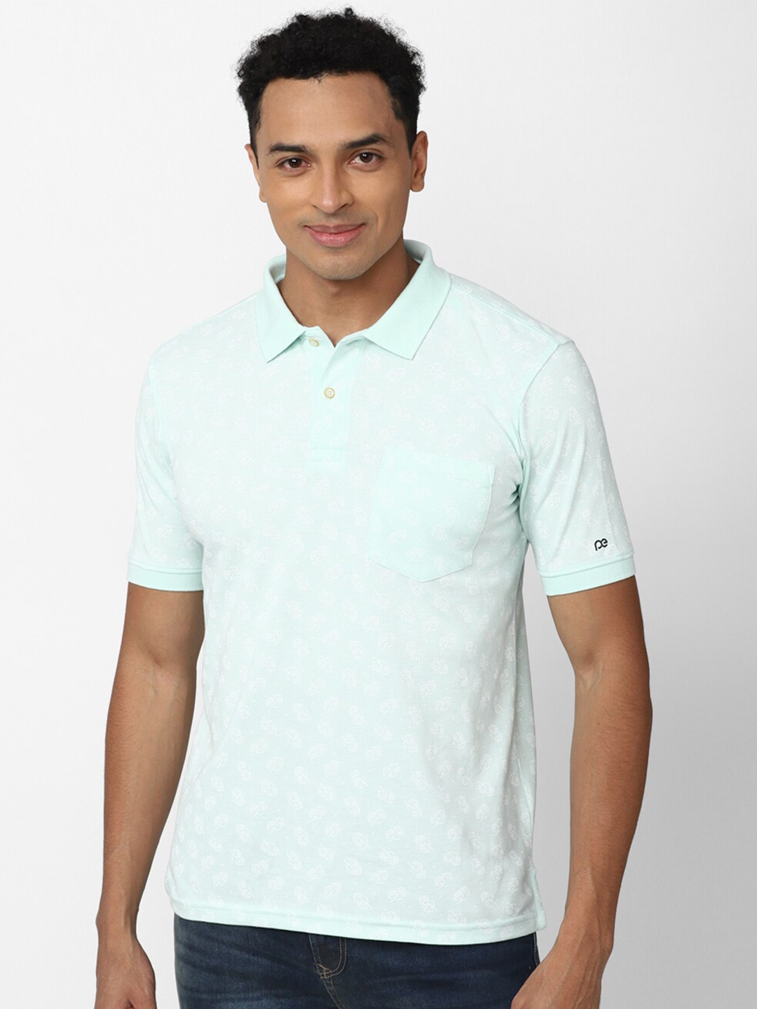 Buy Peter England Casuals Men Floral Printed Polo Collar Slim Fit T ...