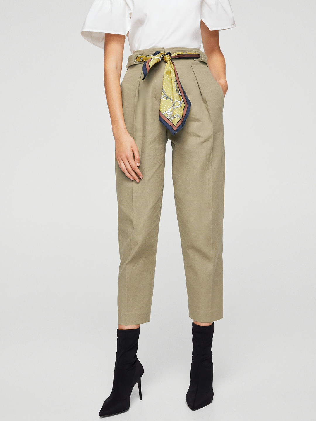 Buy MANGO Women Green Slim Fit Solid Regular Trousers Trousers for