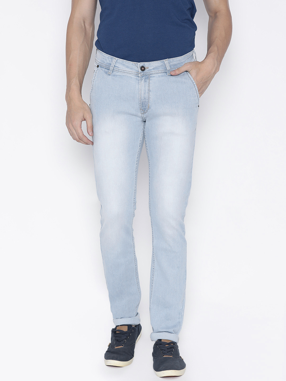 Buy Peter England Casuals Men Blue Skinny Fit Low Rise Stretchable