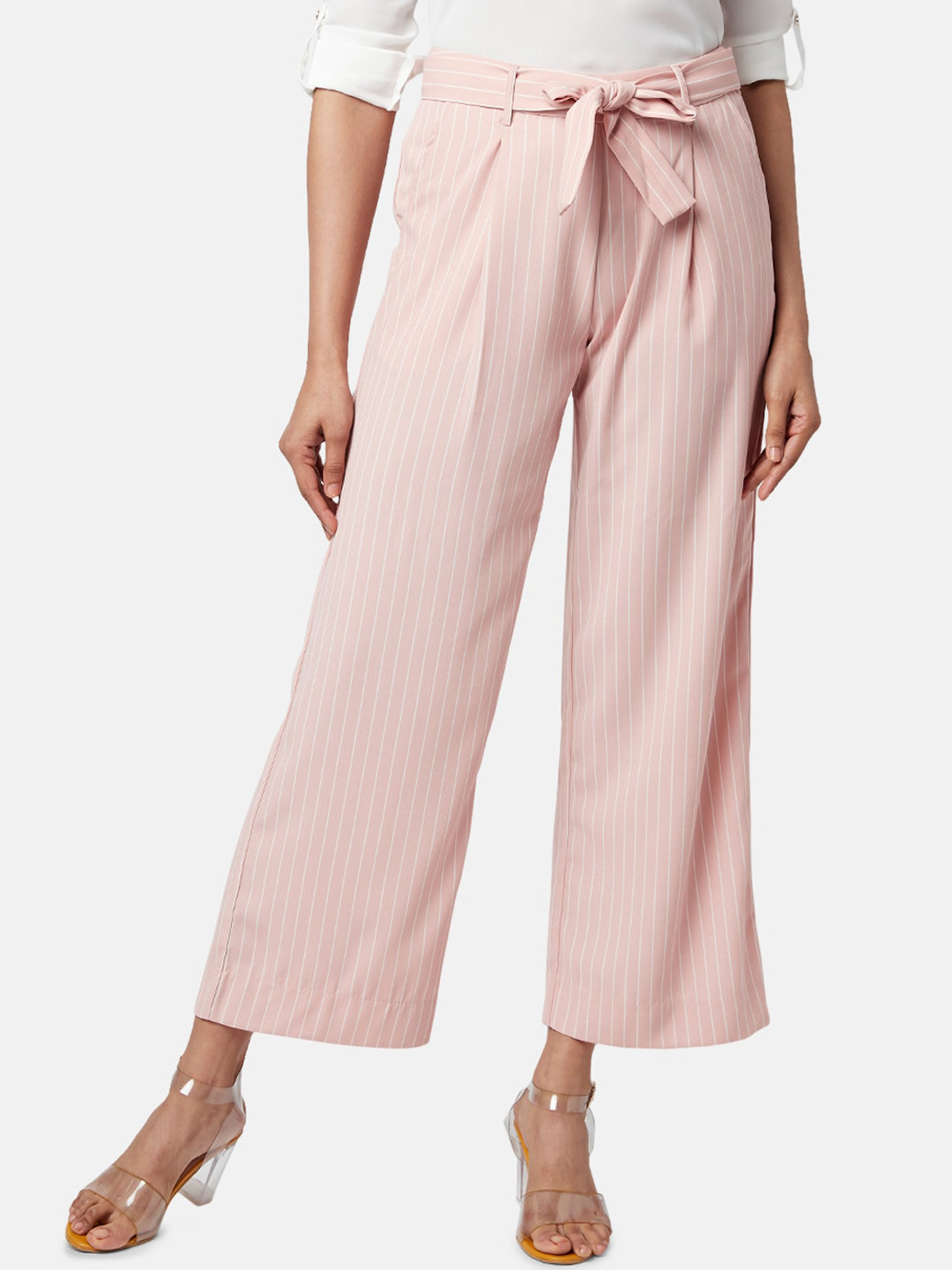Buy Annabelle By Pantaloons Women Striped High Rise Pleated Trousers