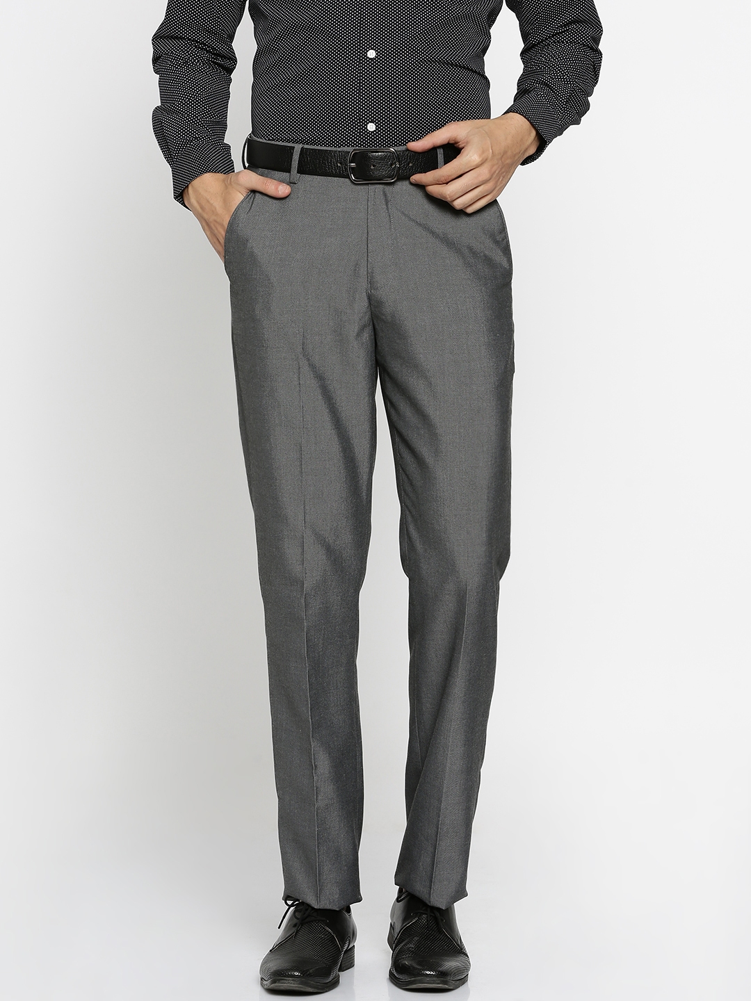 Buy Peter England Men Grey Smart Regular Fit Solid Formal Trousers ...