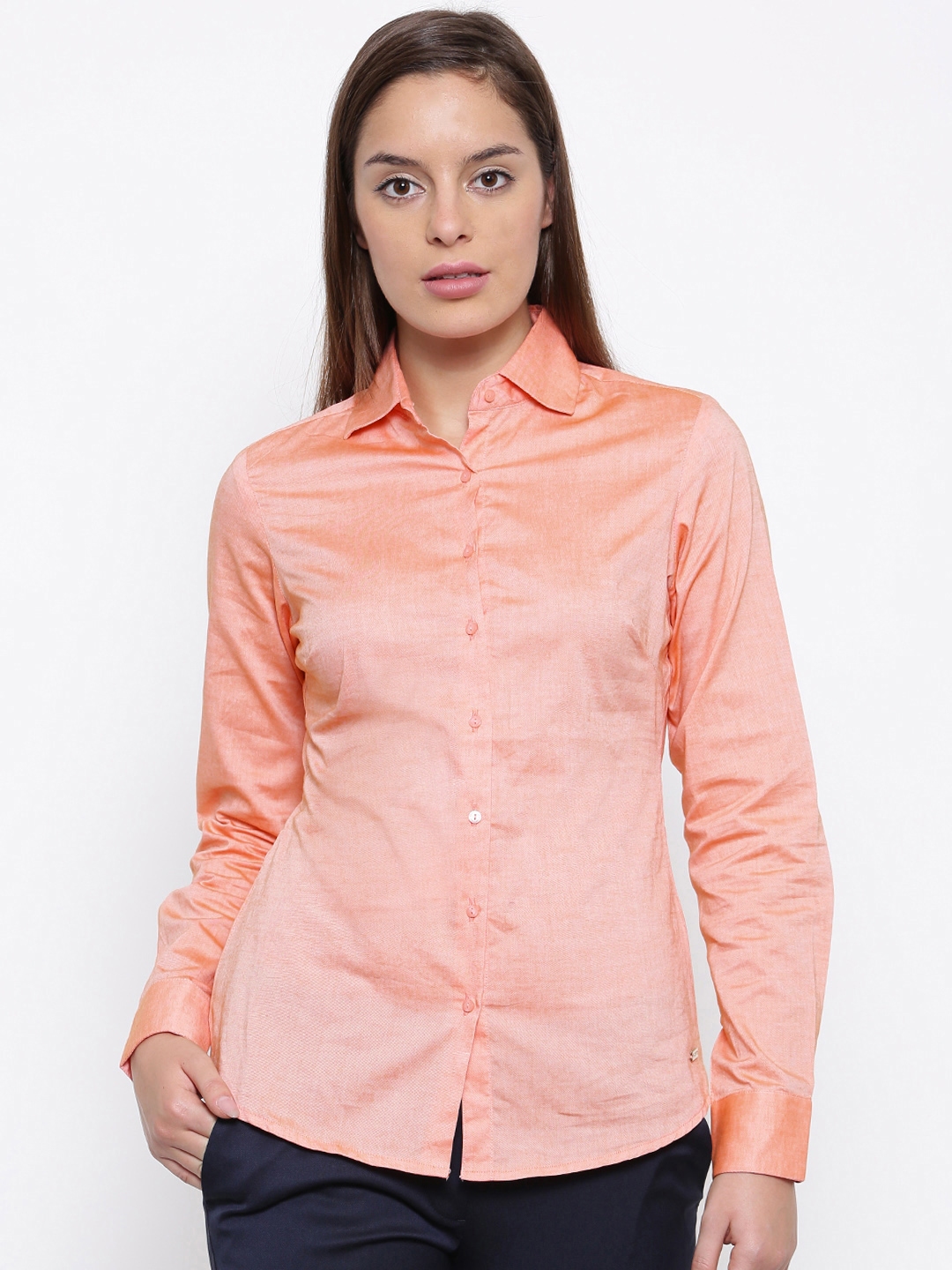 Buy Park Avenue Woman Orange Regular Fit Solid Formal Shirt - Shirts ...